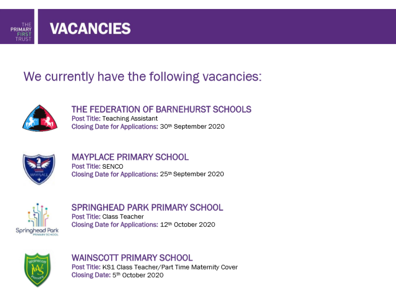 Primary1stTrust's tweet image. To find out more: theprimaryfirsttrust.co.uk/vacancies/
@BarnehurstSch @mayplaceprimary @springhead_park @WainscottSchool 
#First4 #TeachingJobs #SENCO