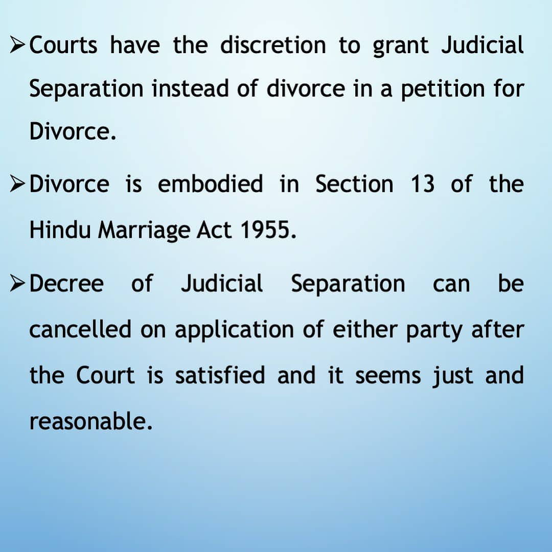 legalbuggle's tweet photo. In common parlance, the terms Divorce and Judicial Separation are often confused with each other. Lets understand the difference between the two in accordance with the Hindu Marriage Act 1955. #divorce #judicialseparation #hindumarriageact https://t.co/yPa0YaiAV3