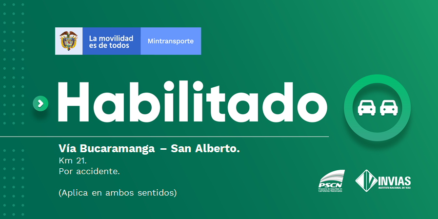 numeral767's tweet photo. ¡Buenos días!  
#NovedadVial Departamento de #Santander actualmente se encuentra #Habilitada. 

Trabajamos para mantenerte informado. Estamos #ConstruyendoPaís. https://t.co/IpNUrh3RBc