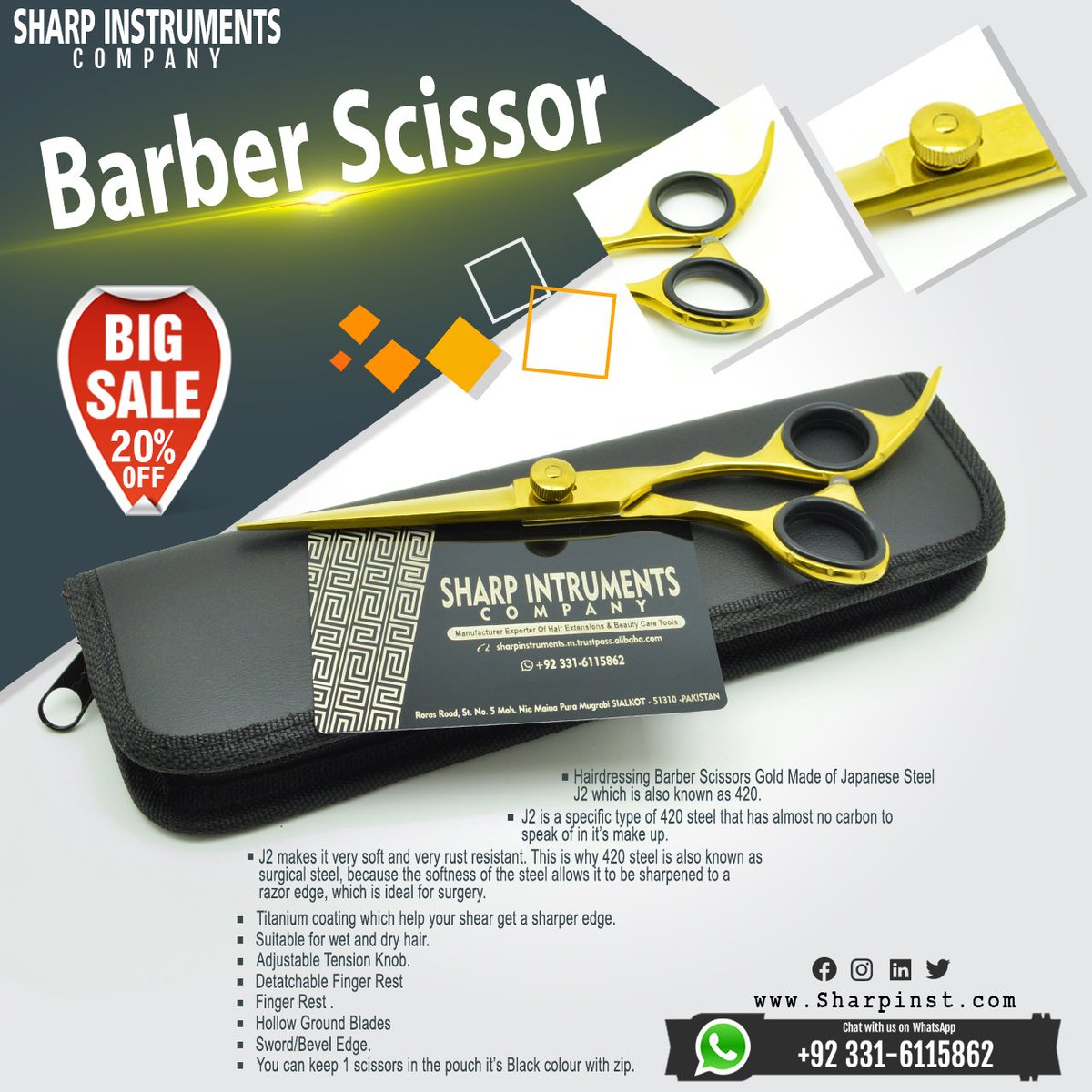 SharpCompany's tweet photo. Barber Scissors Sale offers.
#wellainvigo #haircare #instahair #aztagram
#FightCorona #CoronaVirus #StaySafe #StayHealthy #JaguarProfessionalIndia #JaguarScissors #Hairdresser #Salon #HairStyle #Stylist #HairCare #HairCutting #HairdressingSalon #HairTools #Scissors
#VerySoft https://t.co/IuDH4VFC8b