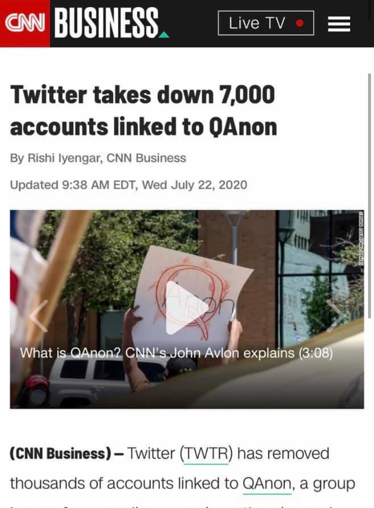 Q followers: “See, OMG.. they are trying to suppress the truth!!! ”Them: Using reverse psychology to attract attention to their psyop