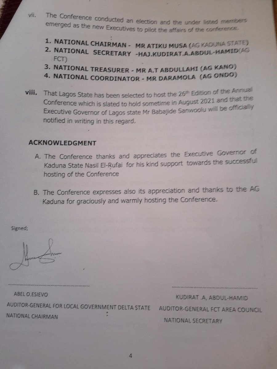 LgAuditors's tweet photo. Communique Issued at the end of the 25th Annual Conference of Auditor -General for Local Government of the 36 State of the Federation hosted  by the Kaduna State Government between 14th -18th Sept,2020 @ @governorkaduna @nasirelrufai @ministryoffinancekaduna https://t.co/yxGLd4T8Hu