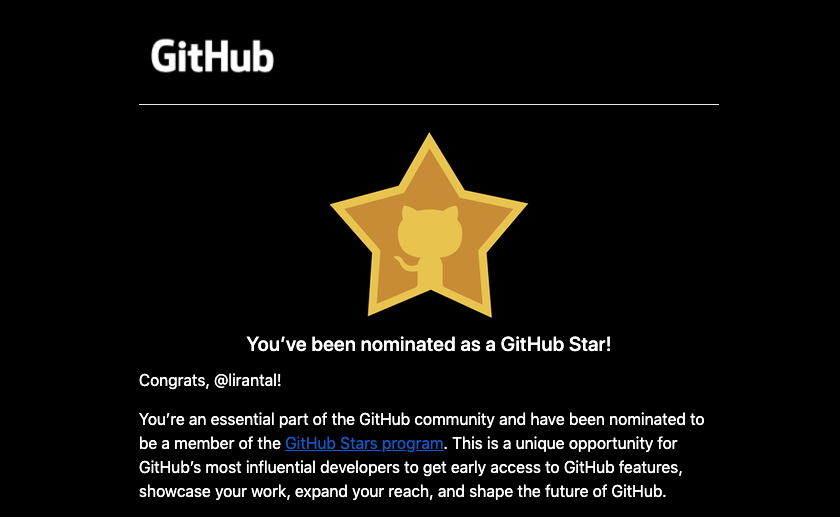 liran_tal's tweet photo. Super honored to receive this formal nomination to the @GitHub Stars program for all of my opensource work😊❤️✨

Thank you so much for everyone who supported me and enabled me to be part of their open source projects ❤️ https://t.co/rZcPw99ZTw