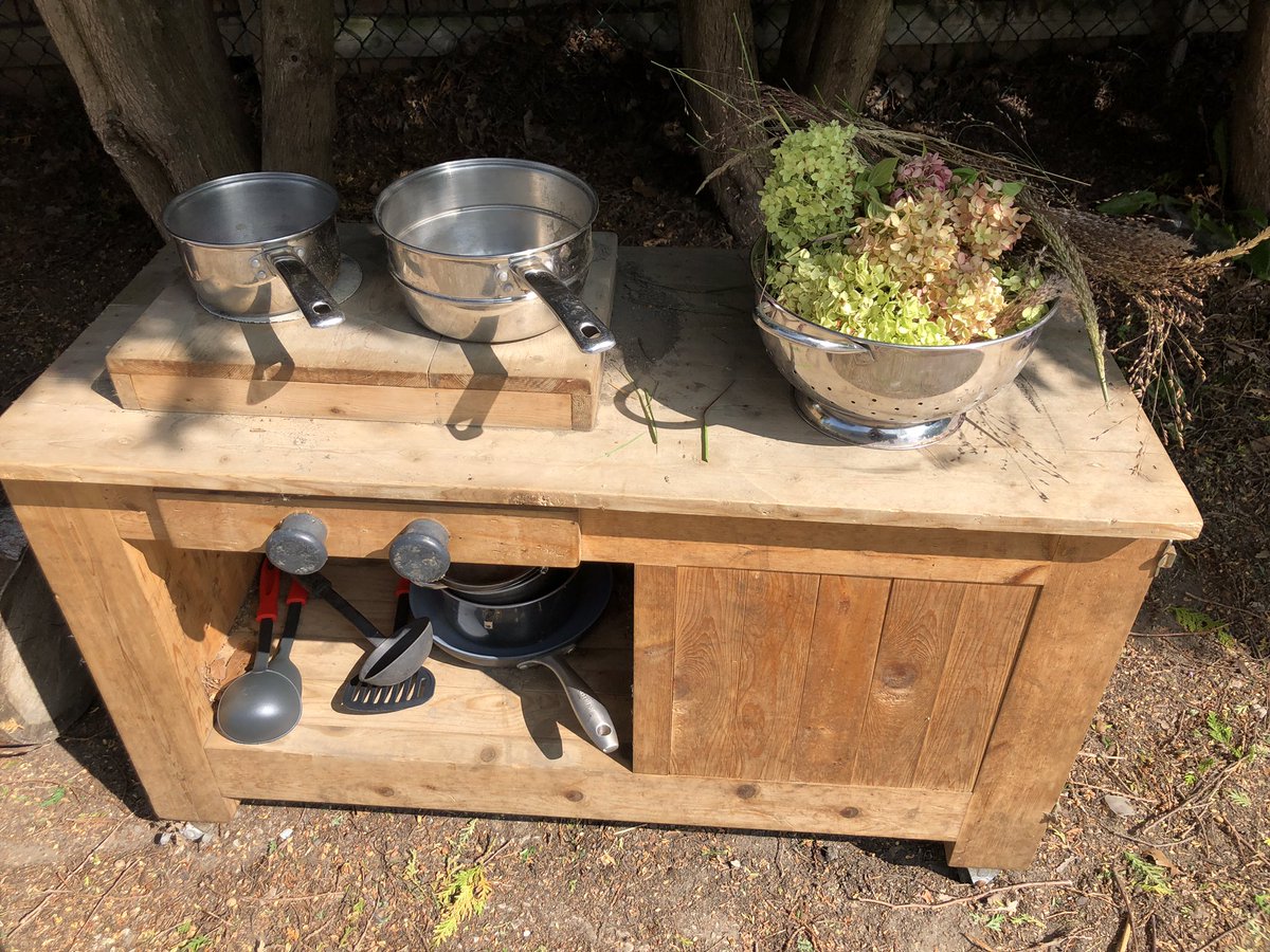 McLennan1977's tweet photo. Lovely loose parts in our outdoor kitchen. Enjoying the colours, smells and textures of natural objects as summer transforms into autumn. What do you see/think/wonder about the materials? Head out on a walk around your space to find treasures. #joyfulmath #MTBoS #autumnmathwalk https://t.co/TuCSgYXJUB