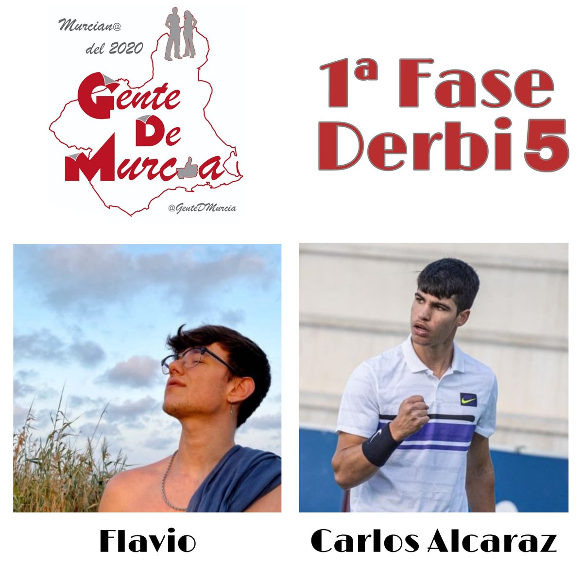 GenteDMurcia's tweet photo. "MURCIAN@ DEL 2020 - @GenteDMurcia"

1ª Fase - Derbi 5

🔁 @flaviofdzz
❤️ @alcarazcarlos03

Recuerda que para que tu voto sea válido tienes que seguir nuestra cuenta.

Puedes participar hasta el miércoles 23, a las 20:00h.

¡Síguenos y vota!

#Murcianodel2020
#GenteDMurcia https://t.co/ZdgeRRG3pz