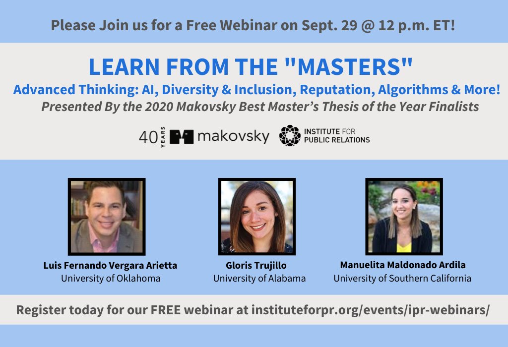 We are excited to announce our finalists for the @makovsky Master Thesis of the Year Award: Luis Fernando Vergara Arietta, @GlorisTrujillo, and @ManuelitaM_. Register today to hear their thesis presentations at our free webinar: ow.ly/bzDB50ANv46