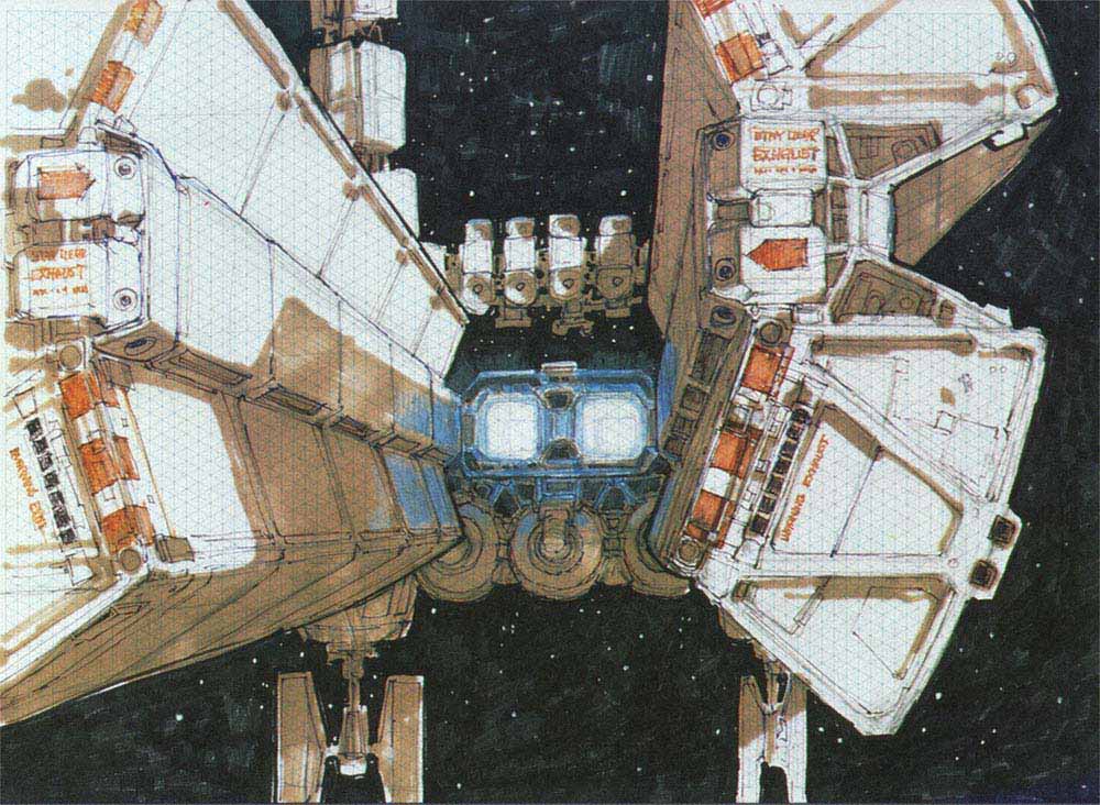 Early USCSS Nostromo designs by Ron Cobb, when it was named "Tug", "Snark" and "Leviathan".