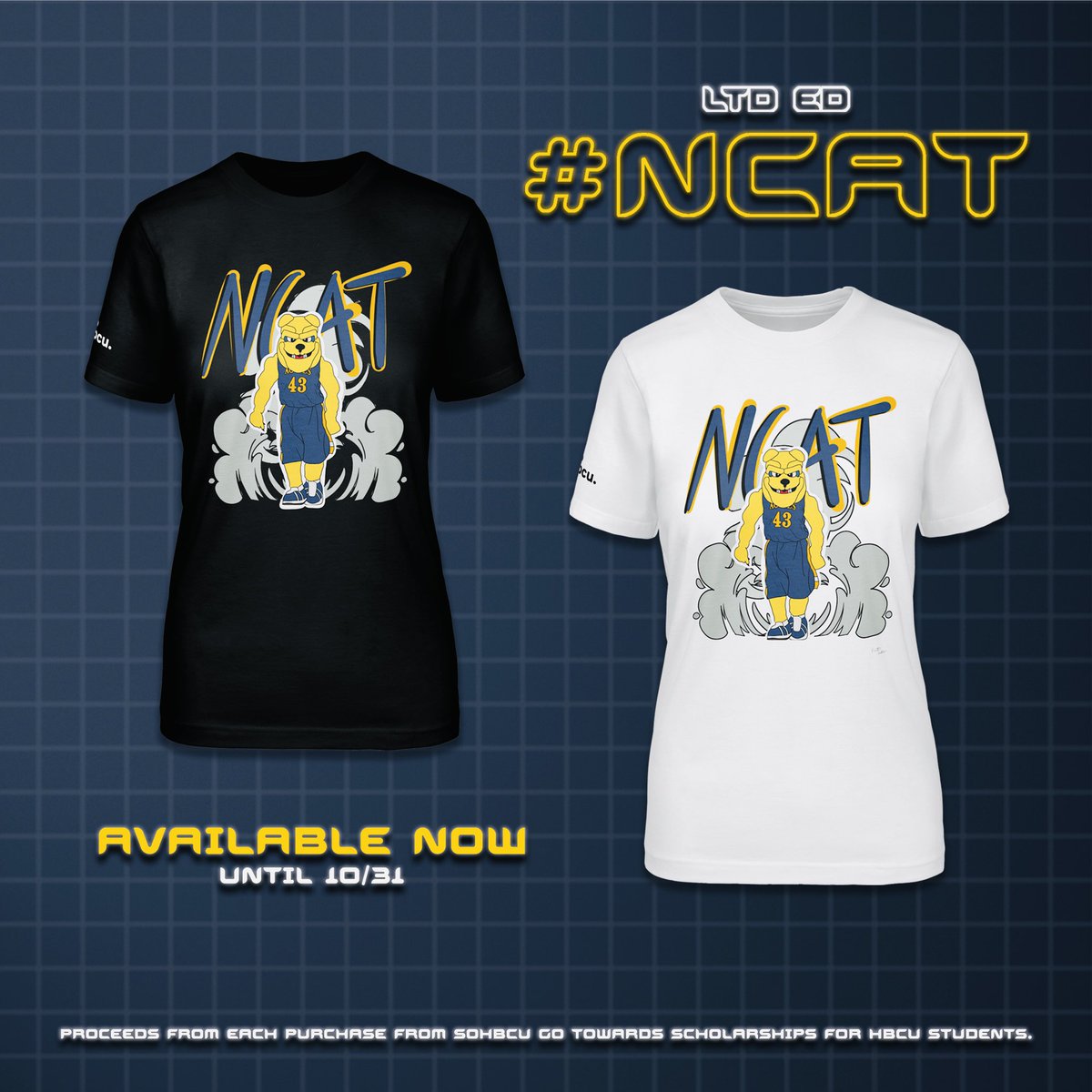 sohbcu's tweet photo. We’re back! 🎉 and we’re showing some special love to our founders alma mater. Get yours #NCAT mascot tee until 10/31!👇🏽

https://t.co/hhe13w9rDN https://t.co/HOj7KkTn1F