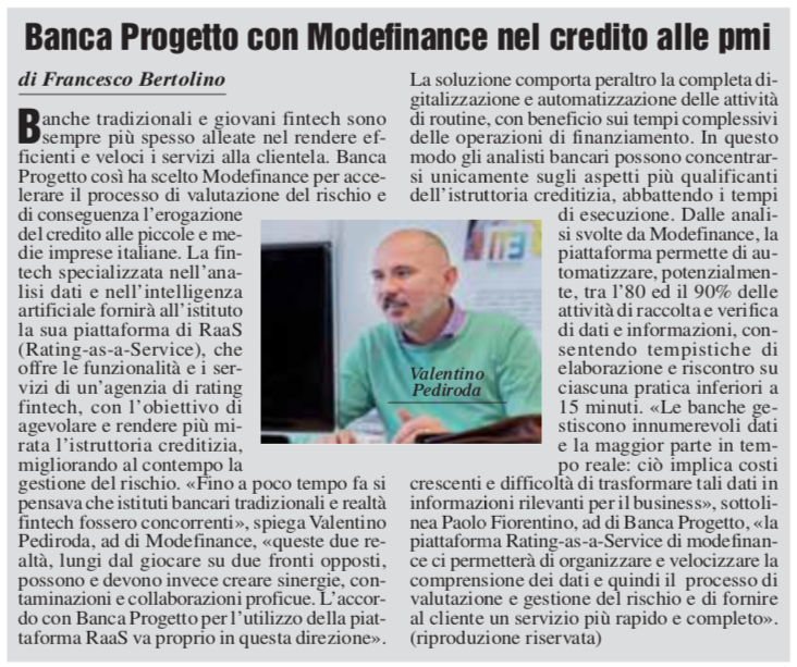 modefinance e <a href="/BancaProgetto/">Banca Progetto</a> assieme, con l'accordo #Fintech per l'utilizzo della piattaforma RaaS: automazione dei processi e digitalizzazione delle pratiche per un workflow più fluido ed una maggiore rapidità di risposta al cliente.

Per saperne di più: modefinance.com/it/blog/2020-0…