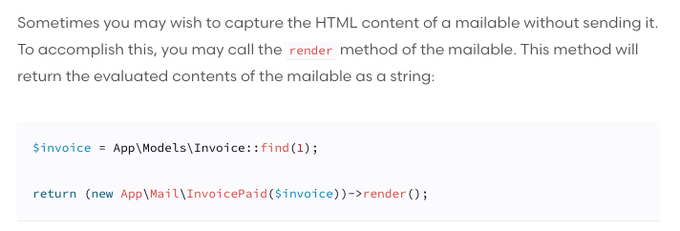2. You can return Mailables as responses from controllers. It will show the rendered version in the browser.