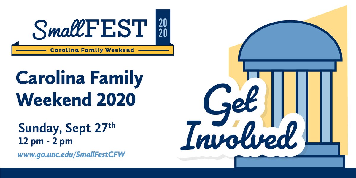 CarolinaUnion's tweet photo. Get involved! Get involved! Get involved!
This semester, it's especially important to find a community at UNC. #SmallFest Carolina Family Weekend is an opportunity to meet with student organizations and find the right fit for you!
https://t.co/AlxTozXqrl for info and to RSVP! https://t.co/7fMB3OQRkU