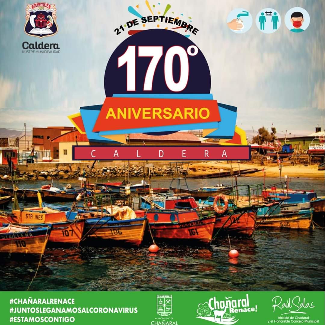 En su aniversario 170, desde la Municipalidad de Chañaral enviamos un afectuoso saludo a <a href="/municaldera/">MunicipalidadCaldera</a>. ¡Que sean muchos más!
<a href="/RAUL_SALAS_A/">Raúl Salas</a> #ChañaralRenace #EnChañaralCuidamosNuestraGente #QuédateEnCasa #COVID19 #CuidarteEsCuidarnos #Atacama