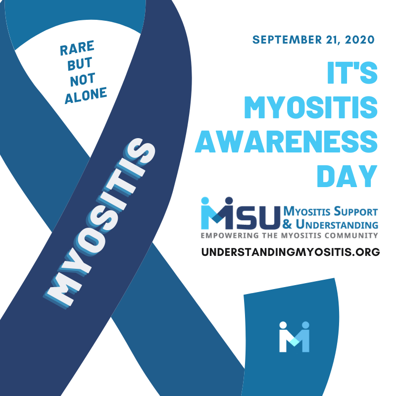 MyositisSupport's tweet photo. (1) It's National #Myositis Awareness Day! Rare, incurable, progressive autoimmune muscle disease that can affect other organs (lungs, heart, skin) and transforms every aspect of life for patients and #caregivers.  #polymyositis #dermatomyositis #RareDisease #autoimmunedisease https://t.co/n25xHaZjIT