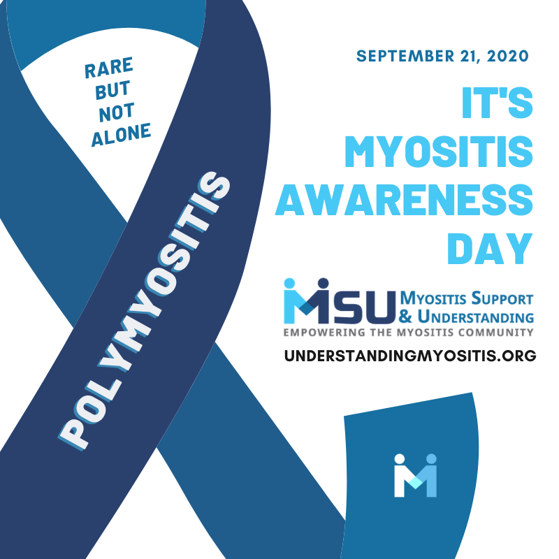 MyositisSupport's tweet photo. (1) It's National #Myositis Awareness Day! Rare, incurable, progressive autoimmune muscle disease that can affect other organs (lungs, heart, skin) and transforms every aspect of life for patients and #caregivers.  #polymyositis #dermatomyositis #RareDisease #autoimmunedisease https://t.co/n25xHaZjIT