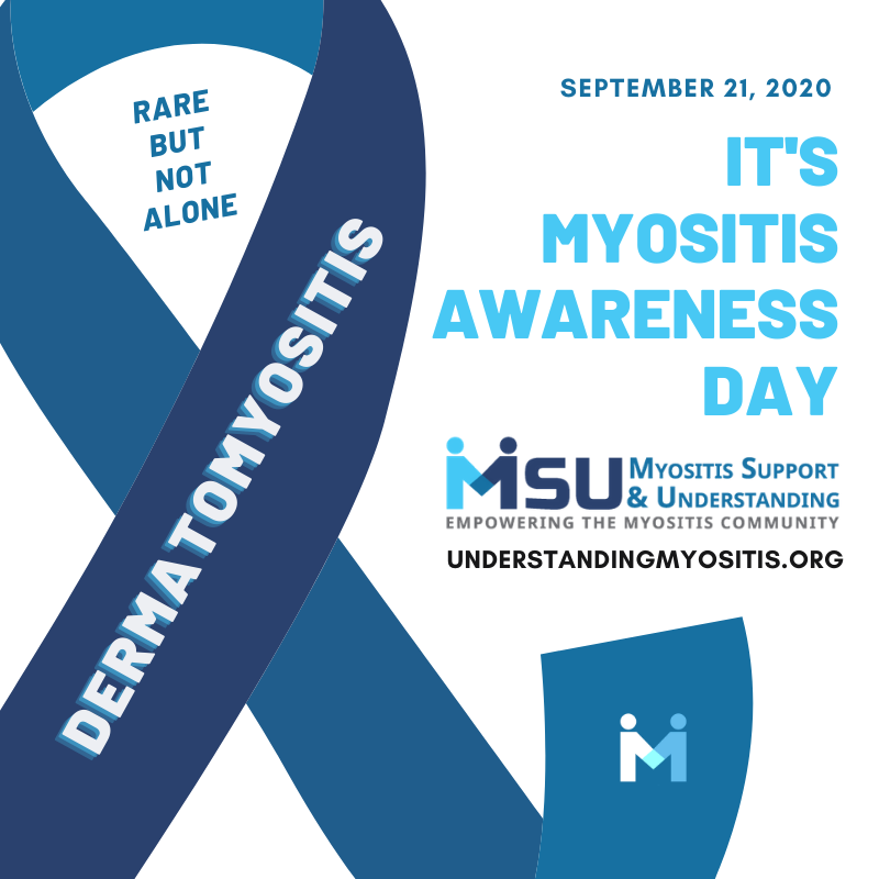 MyositisSupport's tweet photo. (1) It's National #Myositis Awareness Day! Rare, incurable, progressive autoimmune muscle disease that can affect other organs (lungs, heart, skin) and transforms every aspect of life for patients and #caregivers.  #polymyositis #dermatomyositis #RareDisease #autoimmunedisease https://t.co/n25xHaZjIT