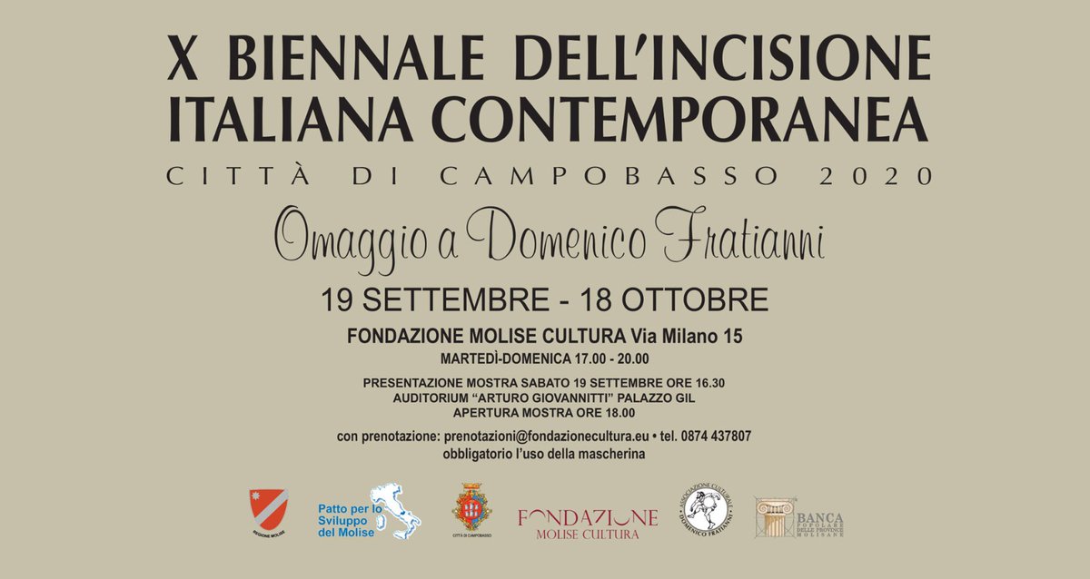 FMC_Molise's tweet photo. Al via la X Biennale Dell'Incisione Italiana Contemporanea a Campobasso. Fino al 18 ottobre
https://t.co/Jh2E4cAEyH https://t.co/Wy3aa27yio