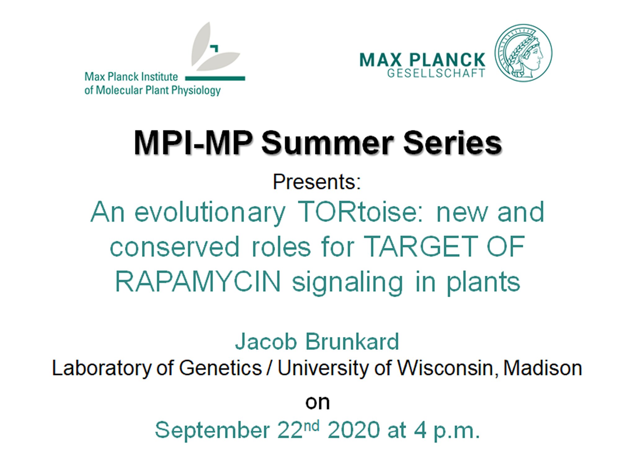 Mpimp Potsdam Golm Next Mpi Mp Summer Series Organized By Our Postdoc S Will Be Tomorrow On September 22nd At 4pm Jacob Brunkard Will Give Us Insights In The Tor Signaling