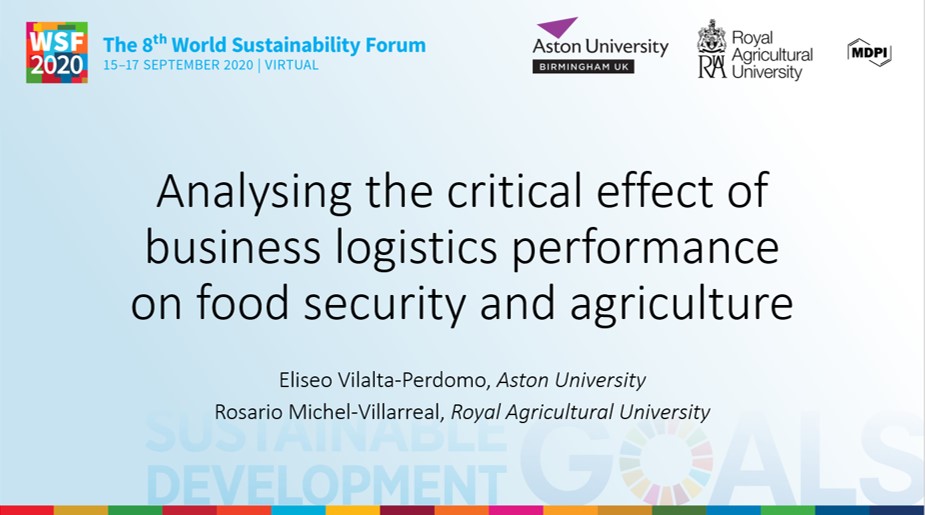 Rosariomichelv's tweet photo. Our presentation on the relationship of logistics performance and the SDG2 (Zero Hunger), hosted by the #WSF2020Virtual, is now available online:
https://t.co/AulHDsDOVf
Thanks to my co-author @EliseoVilalta for presenting!
@RoyalAgUni @AstonBusiness https://t.co/MotB13unWN