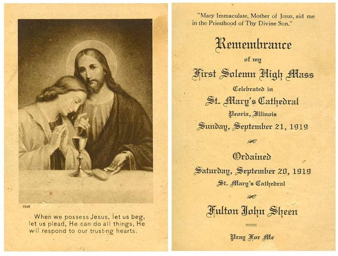 Today is the 101st Anniversary of Ven. Fulton Sheen's First Solemn Mass at St. Mary's Cathedral in Peoria.  #FultonSheen