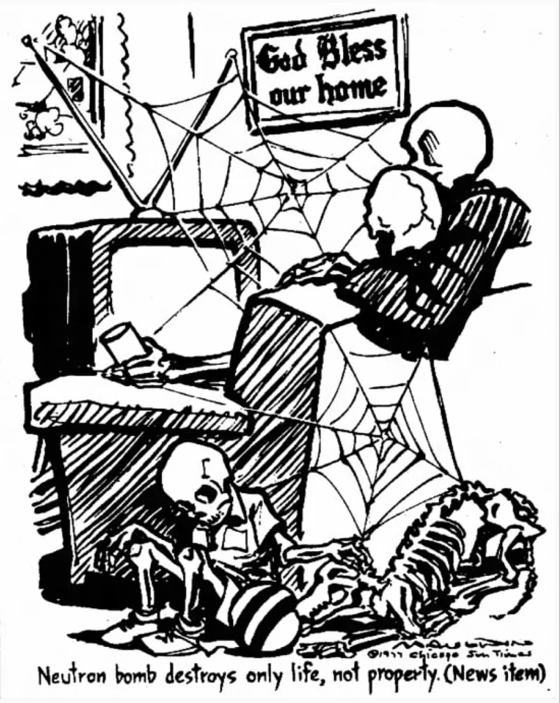 Little did any of this "calm" discussion of "neutron bomb" anticipate the furor over the spin that a bomb had been designed to kill people but preserve bldgs when the WaPo reported that funds to start building it had been buried in 1977 ERDA budget.15/ https://www.washingtonpost.com/archive/politics/1977/06/06/neutron-killer-warhead-buried-in-erda-budget/161ae957-099f-4c5b-ad19-052699d60f4d/