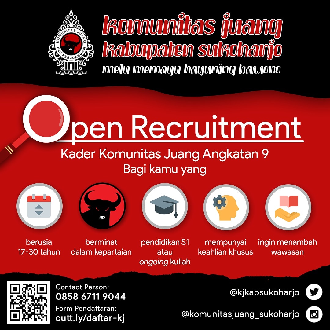 KJKABSUKOHARJO's tweet photo. Komunitas Juang membuka kembali program rekrutmen bagi kader kader muda

untuk mendaftar silakan klik https://t.co/jufRrC5e5m
info lebih lanjut hubungi https://t.co/jvnwvr7BFD https://t.co/trciR0U03z