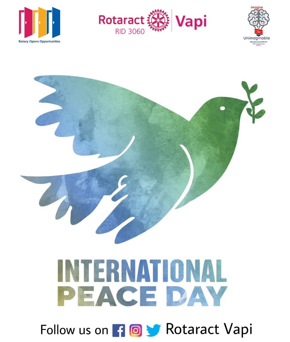 RotaractVapi's tweet image. “Peace cannot be kept by force ,it can only be achieved by understanding”

Let us celebrate the  International Peace Day by spreading hope , kindness &amp;amp; peace in the society for a healthier tomorrow  

#InternationalPeaceDay
#RotaractVapi
#ImagineTheUnimaginable
#BrandRotaract3060