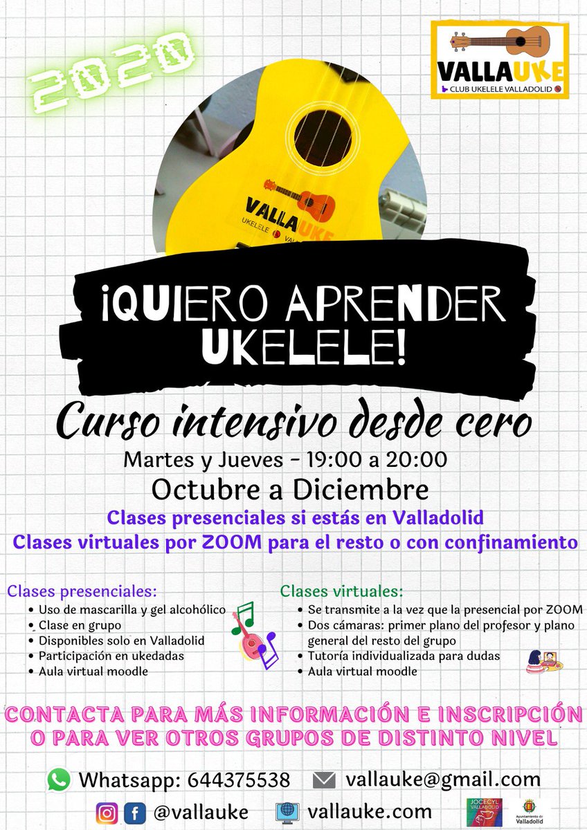 Nuevo curso de UKELELE desde cero, presencial a la vez que virtual. Anímate a participar en Valladolid o desde cualquier lugar. También otros grupos con distinto nivel. #Valladolid #ukelele #pucela #vallauke #UVA #agendavalladolid #ociovalladolid #escueladeukelele #vallanoche #Va