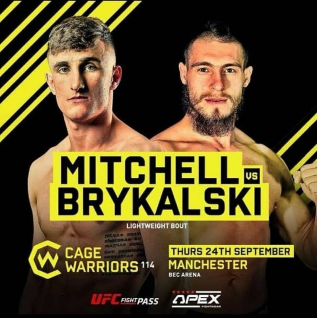  #CW114  #THETRILOGYBEC Arena, Manchester Prelims 7.30pm / Main 9pm  @UFCFightPass  Jack Maguire(MMA Cork) vs Ciarán Mulholland(Titans MMA) John Mitchell (MMA Cork) vs Alan Brykalski.