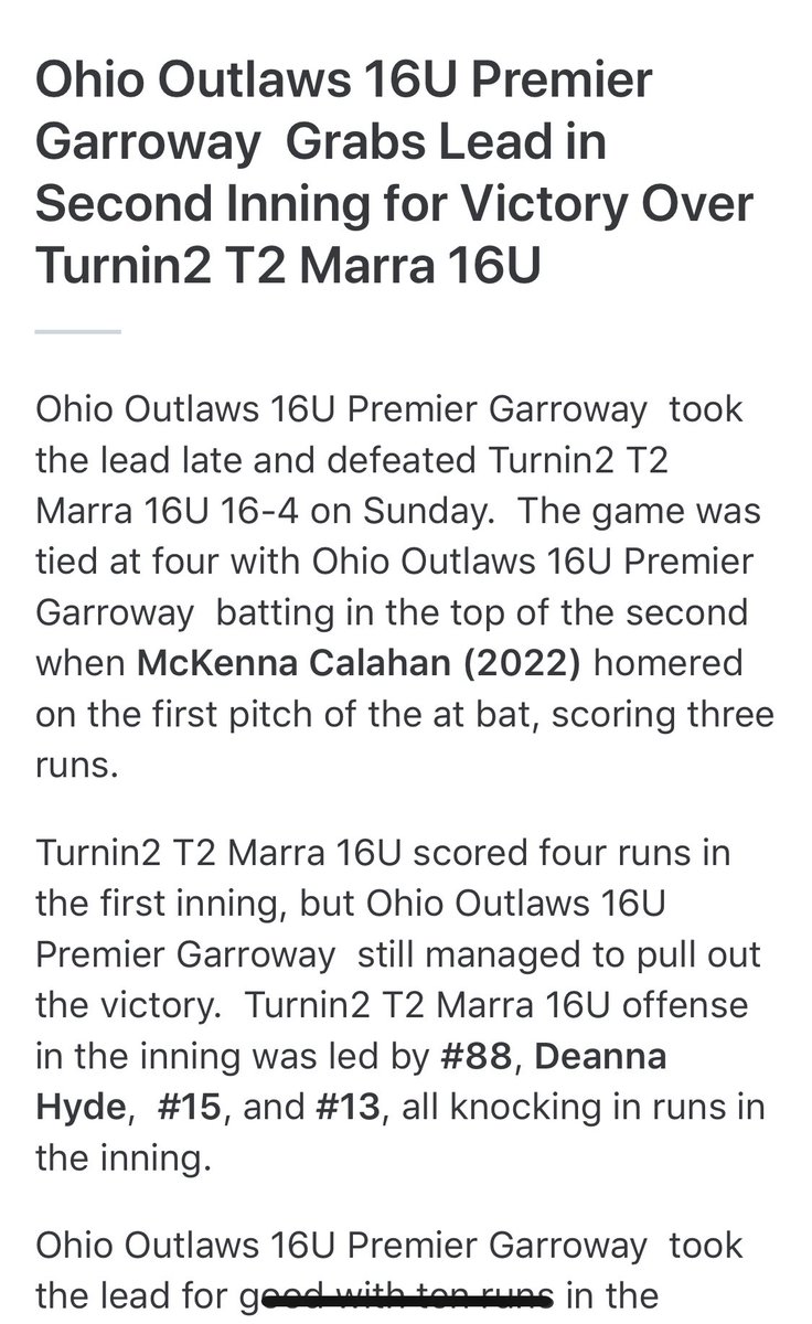 16u_Garroway's tweet photo. Final 16-4 v Turnin2 Johnson. @sydneekoosh(3ip,6k) @CalahanMckenna(2-3,💣,3rbi) @PaytonList2022(3-3,💣,2B) @faith_kiko(2-3,2B) @amelia_herzer(2-3,2B,2rbi) @kearstonluns(3B,rbi) Koosh(2B,rbi) @aliya_garroway(rbi) @WenselMallory(rbi) @MaddieMckay2022(rbi) @CamrynMurphy4(rbi) https://t.co/lSkfpYp1JC