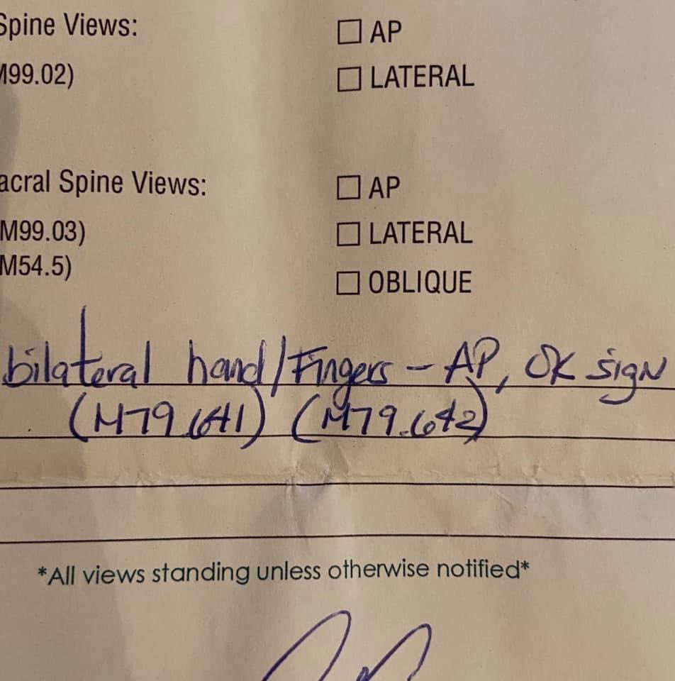 AP, OK sign. (Seems like they should come up with a more professional term than “ok sign” but idk) #xrayprobs