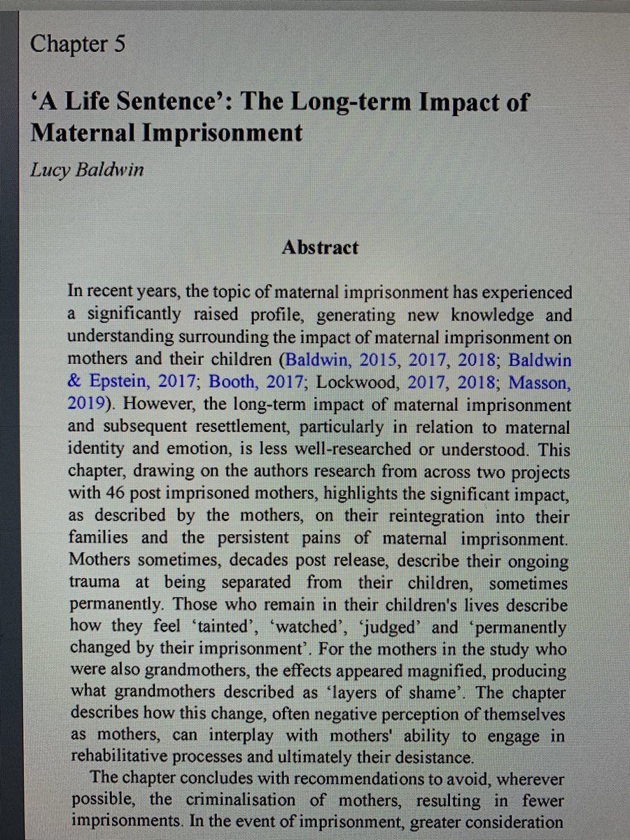LucyBaldwin08's tweet photo. Delighted to have a new chapter out about the long term impact of maternal imprisonment in this great collection edited by @KellyLockwood15  other fab chapters by @NatalieBooth17 @ShonaMinson @LadyFranLu @midwifeteacher @helencodd @lorna_brookes  and others ! https://t.co/NPouDjwFD5