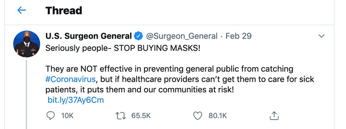 2/  @HSteadman_RN said workers' fears began in March, when CSL still wasn’t supplying and mandating masks. In fairness this was around the same time this famous Tweet made the rounds…