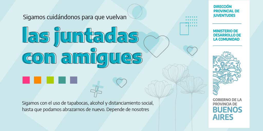 JuventudesPBA's tweet photo. 🌼🌸🌺 Día de la Primavera y de les Estudiantes

Sigamos con el uso de tapabocas, alcohol y distanciamiento social, hasta que podamos abrazarnos de nuevo. 

Depende de nosotres.

@BAProvincia @MinDesarrolloBA @ENVIONBA @ayelenlopez https://t.co/rdsMFYTNaz