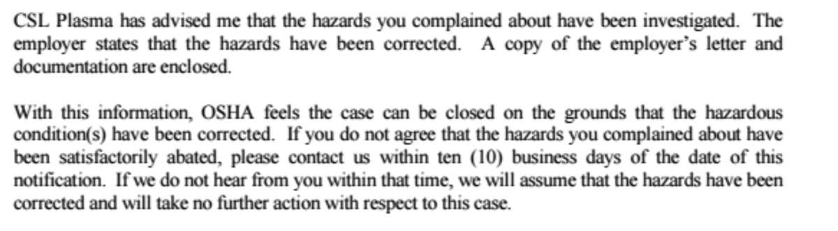 13/ OSHA was apparently satisfied with CSL’s response and closed the case. But not before CSL provided some interesting documents about the masks it gave employees ...