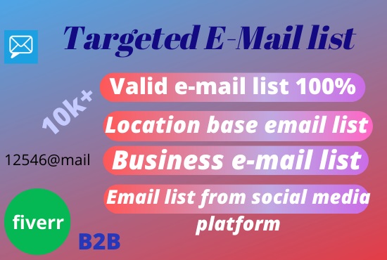 NahidHa25476817's tweet photo. I will send a niche targeted email list
Order Me https://t.co/5EYOsZPdNb
#Email_Lists #email_Collect #Email_Marketing #emaillist #EmailMarketing #valid_Email_List https://t.co/3IblrvRA4l
