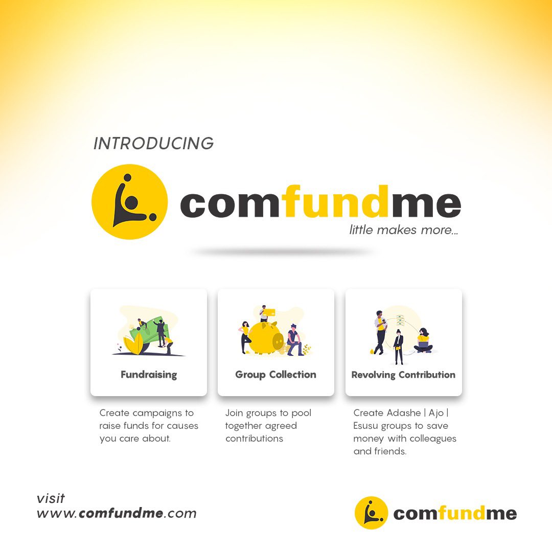 comfundme_ng's tweet photo. Weβve made raising funds for campaigns youβre passionate about, your alumni/association contributions and creating adashe/ajo/esusu groups very easy.
.
.
Visit https://t.co/uovU7l5qe8 to get started
.
.
#fundraising
#groupcollection
#revolvingcontribution
#tech https://t.co/RoYa5X89qd