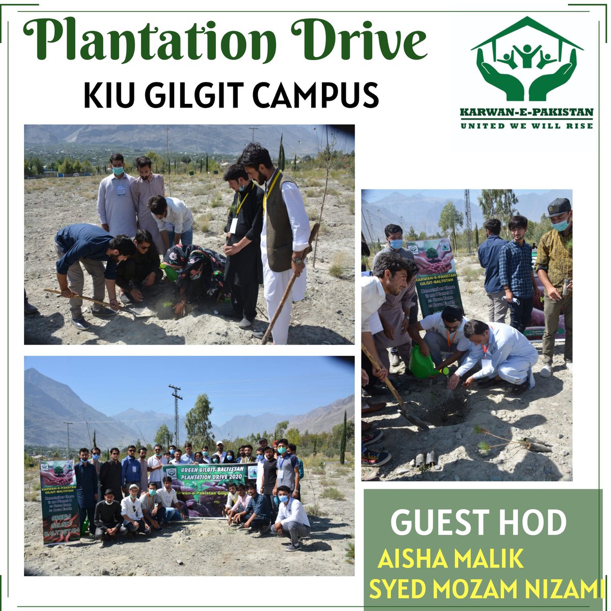 KarwanGb's tweet photo. A wonderful plantation drive, organized by KeP Gilgit Baltistan chapter took place in KIU Gilgit. Mr. Moazam Nizami, HOD Forest Department KIU, and Mrs. Aisha Malik actively participated by planting at KIU Ground. They cherished the dedication of youth for such noble cause.
#Kep https://t.co/NXOCnSkzy5