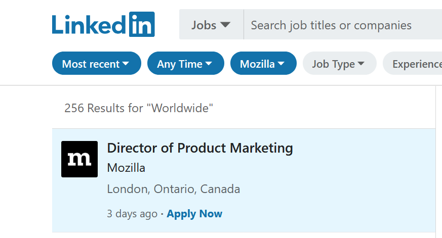 ClaasAug's tweet photo. How come @Mozilla has 256 open positions on Linkedin now, just weeks after #mozillalifeboat? https://t.co/5P0nGwrlt0
