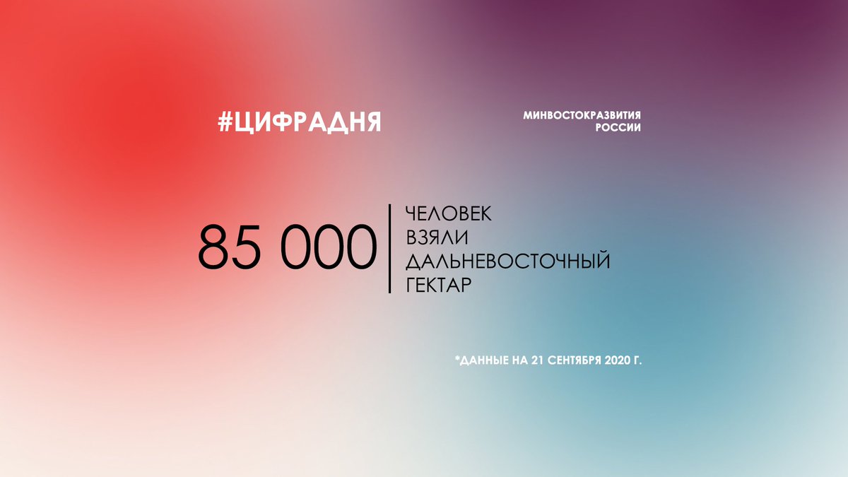 #цифрадня 

85 тысяч человек взяли землю по программе «Дальневосточный гектар»

#ДальнийВосток #ДальневосточныйГектар
#минвосток