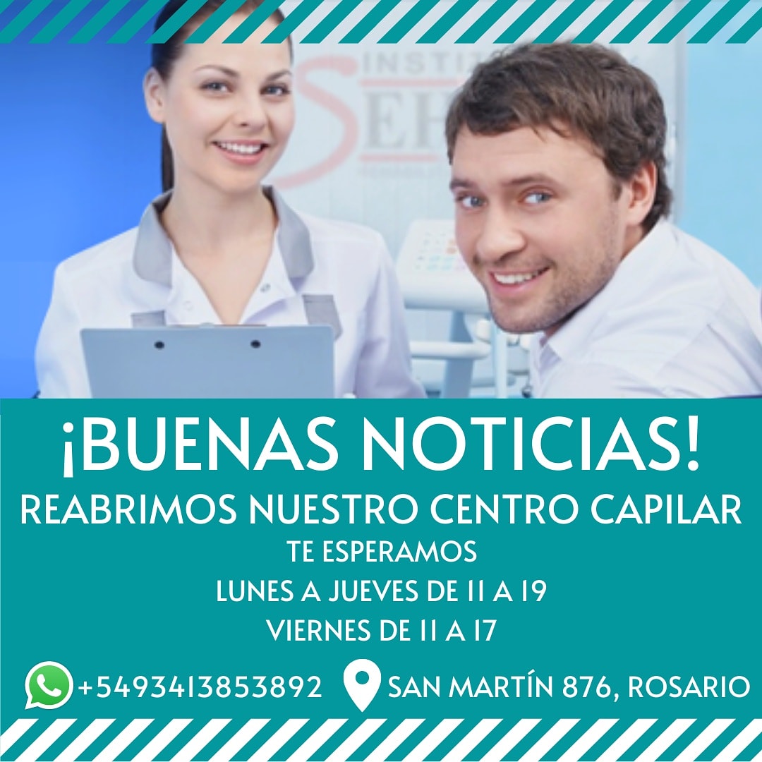 institutosehar's tweet photo. ¡BUENAS NOTICIAS!
Reabrimos nuestro centro capilar.
Los esperamos!
📌San Martín 876, Rosario
📱+5493413853892 https://t.co/AoYoEmOhYC