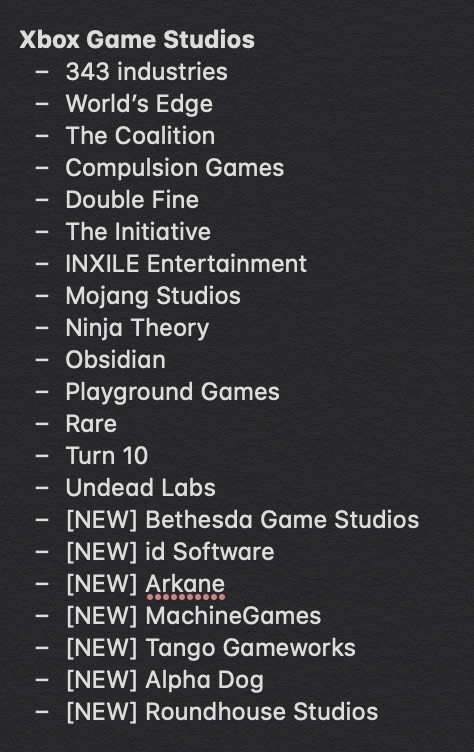 Gaijinhunter on X: So I guess this will be the new list of Xbox Game  Studios? Dayum.  / X