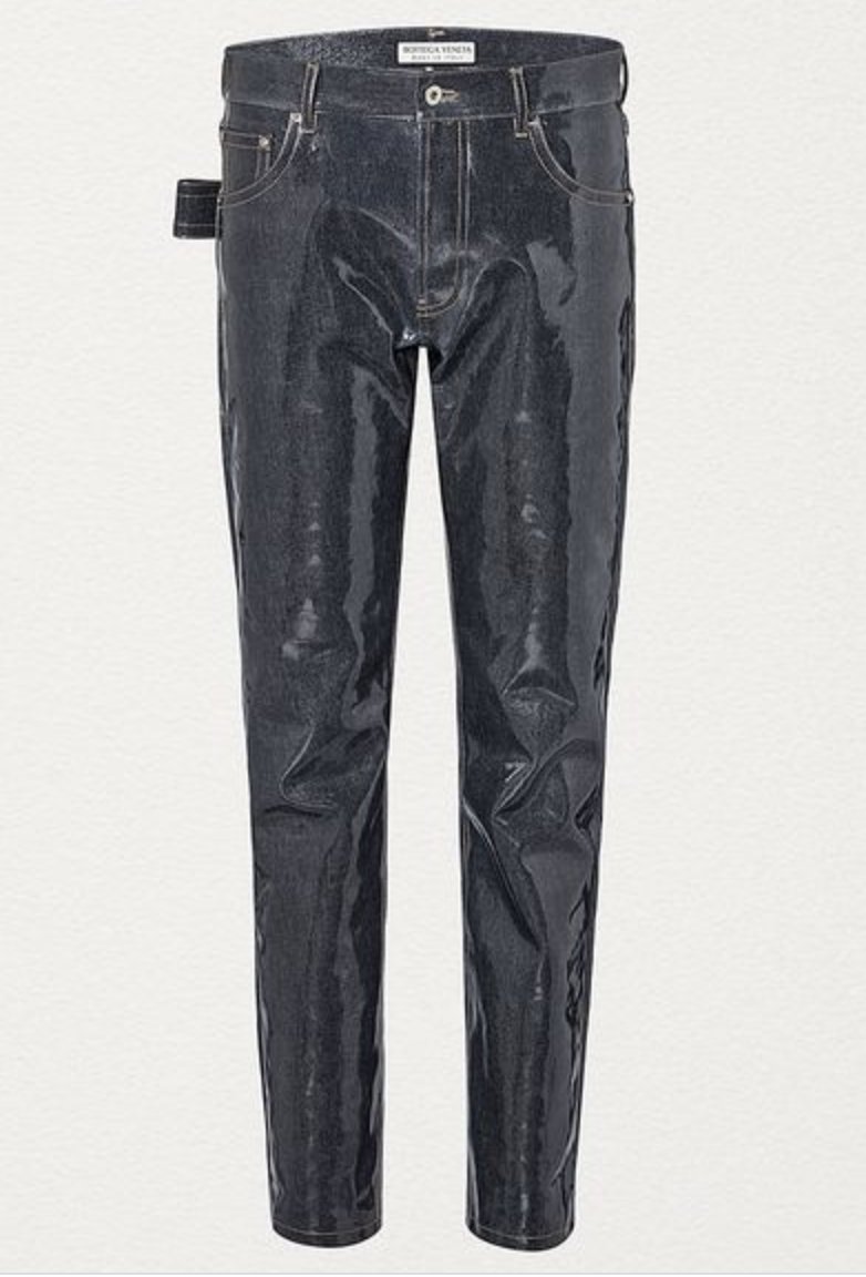 are you missing the irresistible musk of ballsweat in your life? why not purchase this pair of LAMINATED JEANS and become the ken doll you always knew you could be!! they're $1,100 and tbh it's all in the quality of the plastic coating