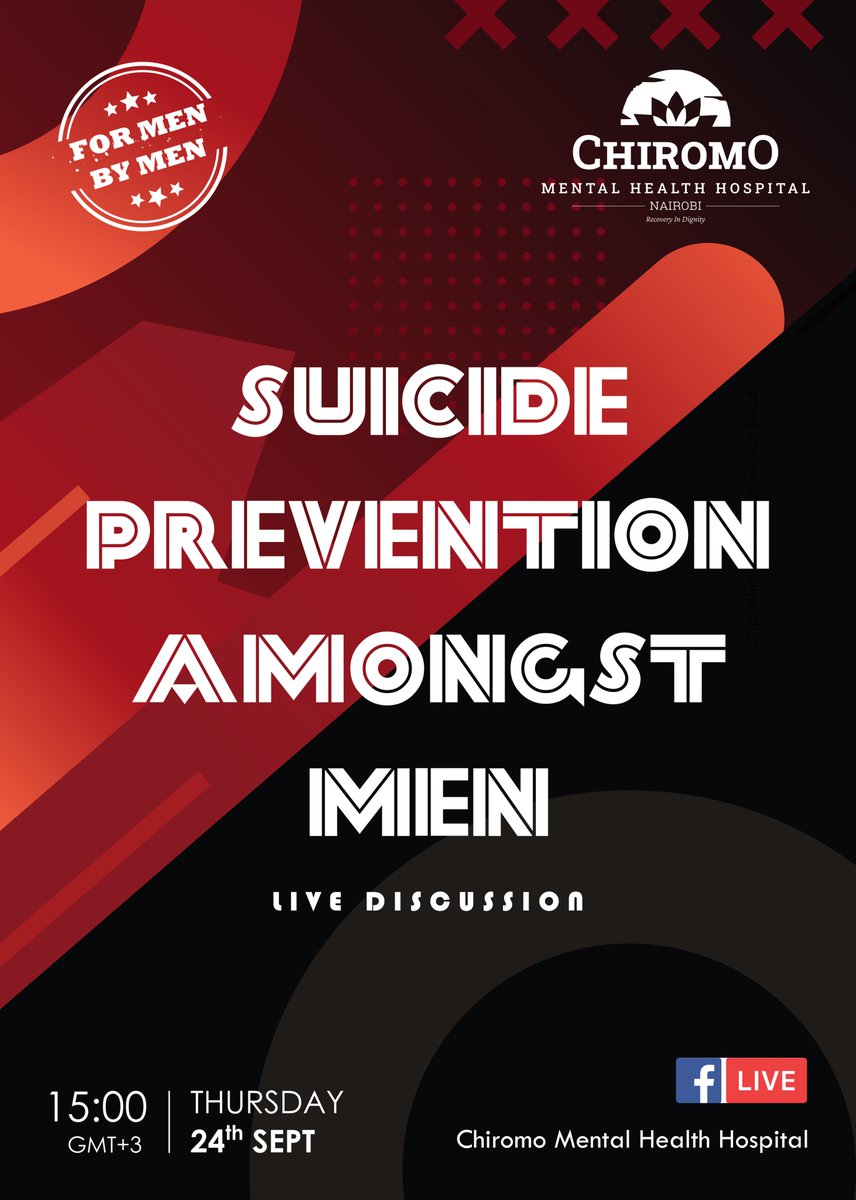 Today we held a conversation on #SuicidePrevention amongst men. 

On Thursday, we go LIVE on Facebook to discuss further on what we can do to prevent suicide in men.

Register for this conversation here 👉🏾zoom.us/webinar/regist…

#MyMentalHealthFirst