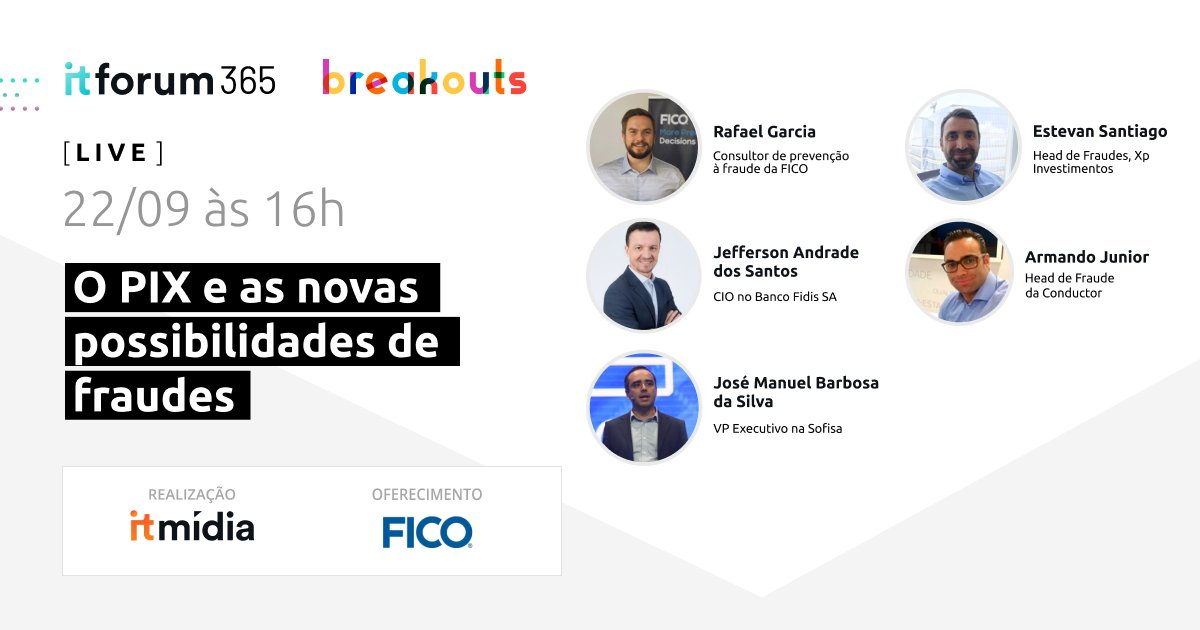 Em breve o PIX entra em operação e o novo serviço certamente aumentará as possibilidades de fraudes. A FICO e convidados irão discutir como o uso integrado de IA e Machine Learning podem ajudar na prevenção. Ao vivo, amanhã, 22/09 às 16h. Acesse: https://t.co/UQbK3agdId https://t.co/fhnNQUb1G9