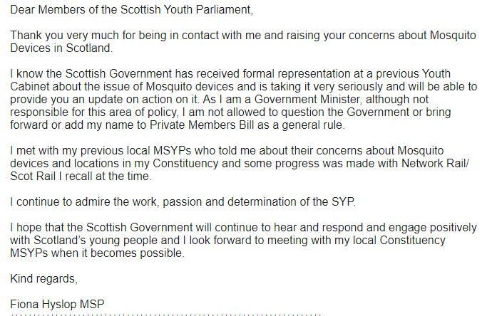 We've also received our first response from a Government Minister - many thanks to  @FionaHyslop for your response!