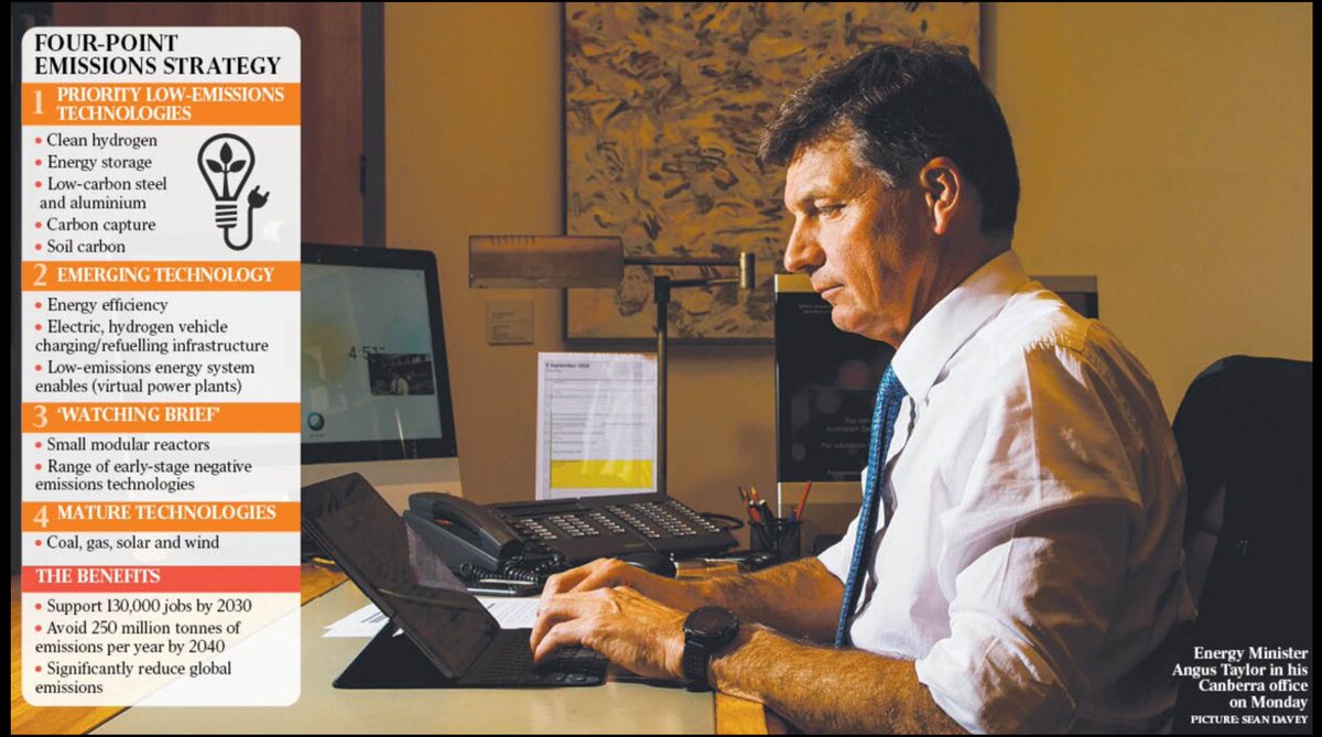 Priority technologies - all summarised in this pic of Angus Taylor still working hard (also from Oz article - note same outfit different location, though has picture of himself working hard on his desktop so obviously working too hard to notice. Sorry digressing. Its late)