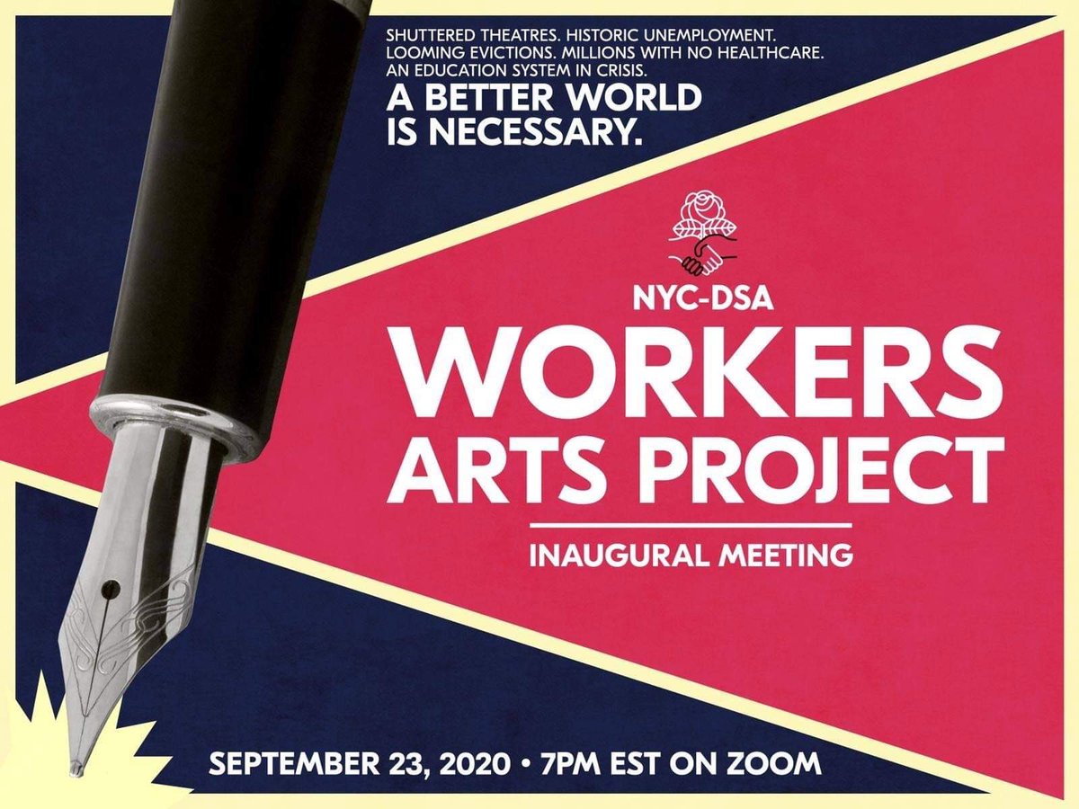 ATTN all artists, fellow travelers 📣

It's tough to make a living as an artist, many have been forced out of work &amp; return is uncertain. 

That's why we're calling for a meeting, lets commiserate &amp; get organized 

Join us 9/23 @ 7pm (Via Zoom) 🌹

RSVP: bit.ly/nycdsaWAP