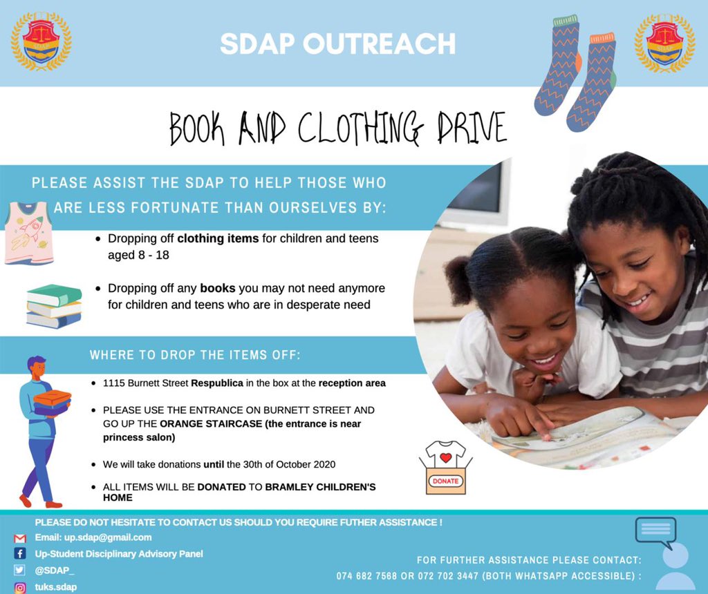 SDAP_'s tweet photo. The SDAP is hosting a Book and Clothing Drive for the Bramley Children’s Home and we need your support📚

If you are in a position to donate, all the details are in the post and it would be immensely appreciated✨ https://t.co/HCir87Zg8u