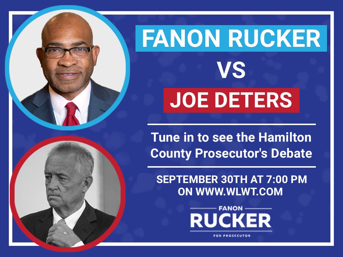 VoteRucker's tweet photo. In 9 days, we debate Joe Deters in our campaign for full time attention to criminal justice in Hamilton County. Tune in at 7pm on WLWT Channel 5 on September 30th to watch! #Debate2020 #ohio2020 #2020Election https://t.co/QRIN5Kxf5L