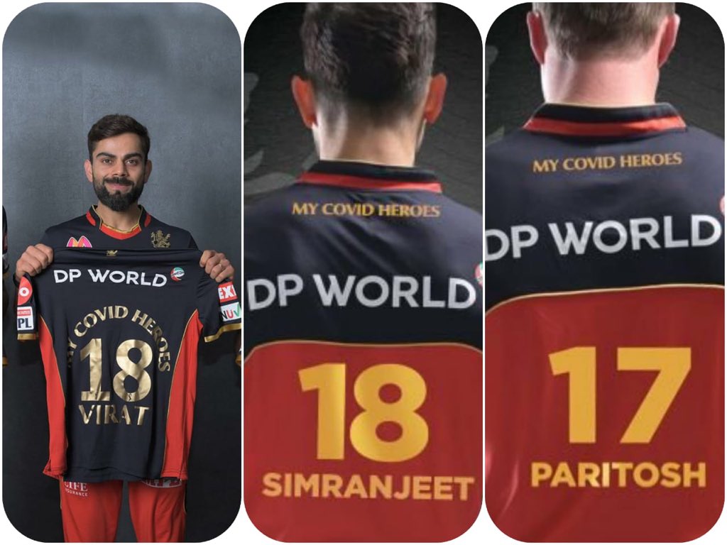 pragyanojha's tweet photo. The champion cricketers of @RCBTweets are showing a massive respect to the #RealChallengers. Great statement, great initiative! To pay homage to all the Covid Heroes out there, RCB has decided to sport โMy Covid Heroesโ jersey throughout the IPL! Wow!
#ProGyaan #IPL #SRHvsRCB https://t.co/sZESj4aal0